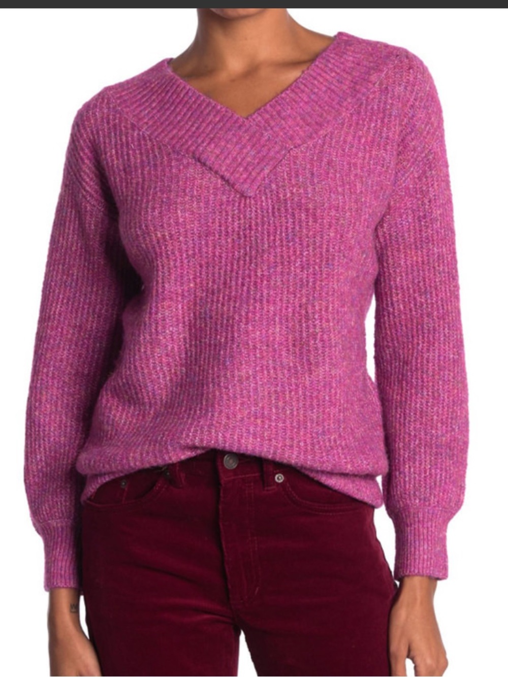 Heartloom Ribbed V-Neck Crossover Magenta Sweater Women’s Small Feminine Fall